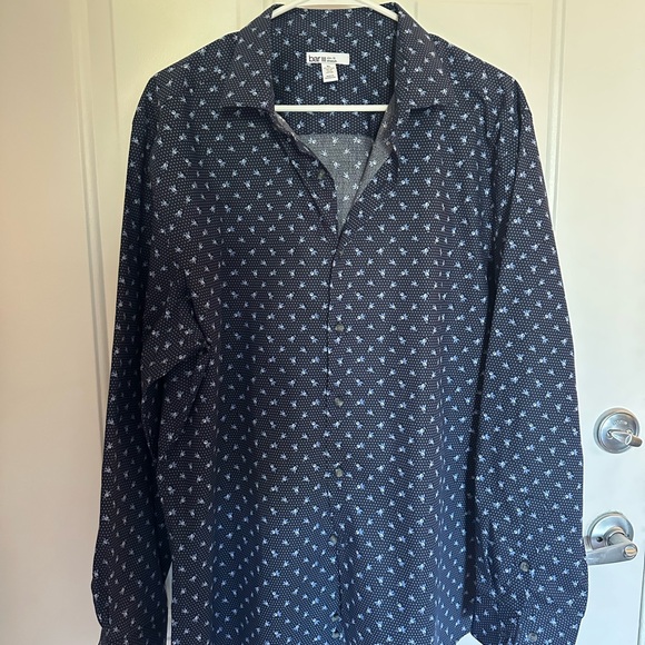 Bar III Navy Blue Slim Fit Stretch Button Down Floral Shirt XL Neck 17 - Picture 3 of 7